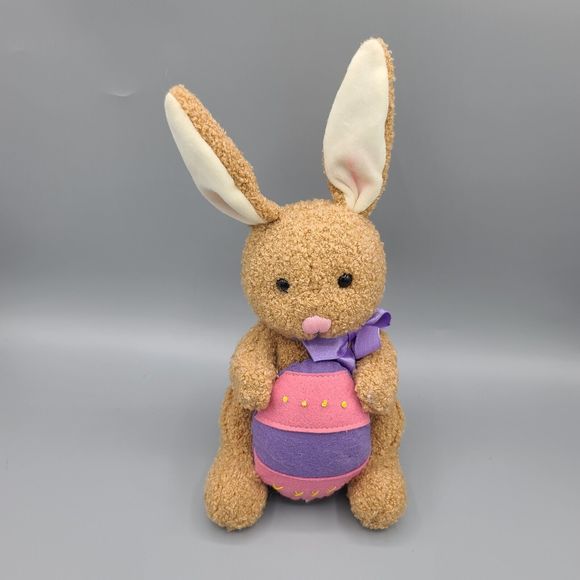 American Greetings Plush Tan Cream Bunny Rabbit Purple Pink Egg 8 Inch - Picture 1 of 15